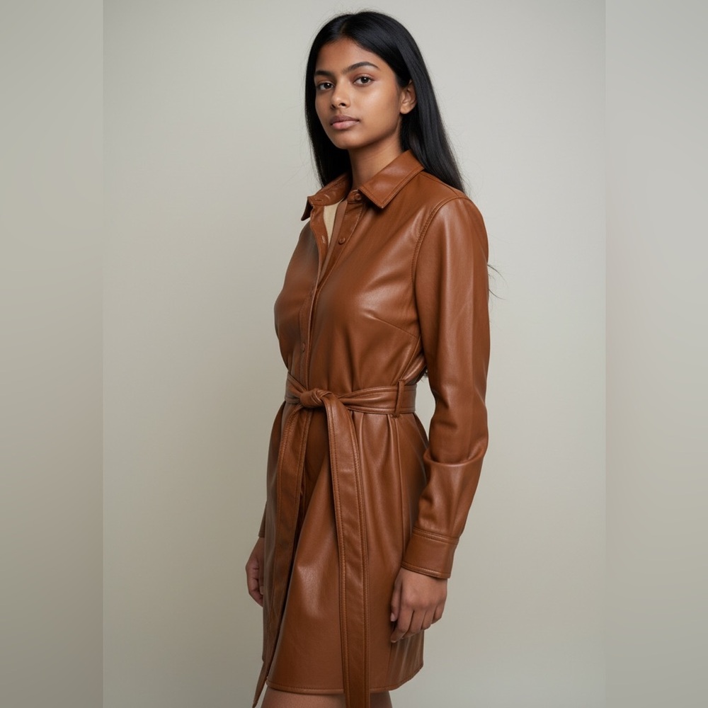 Aritzia Wilfred Women’s Cognac Faux Leather Caroline Mini Dress. Size XS